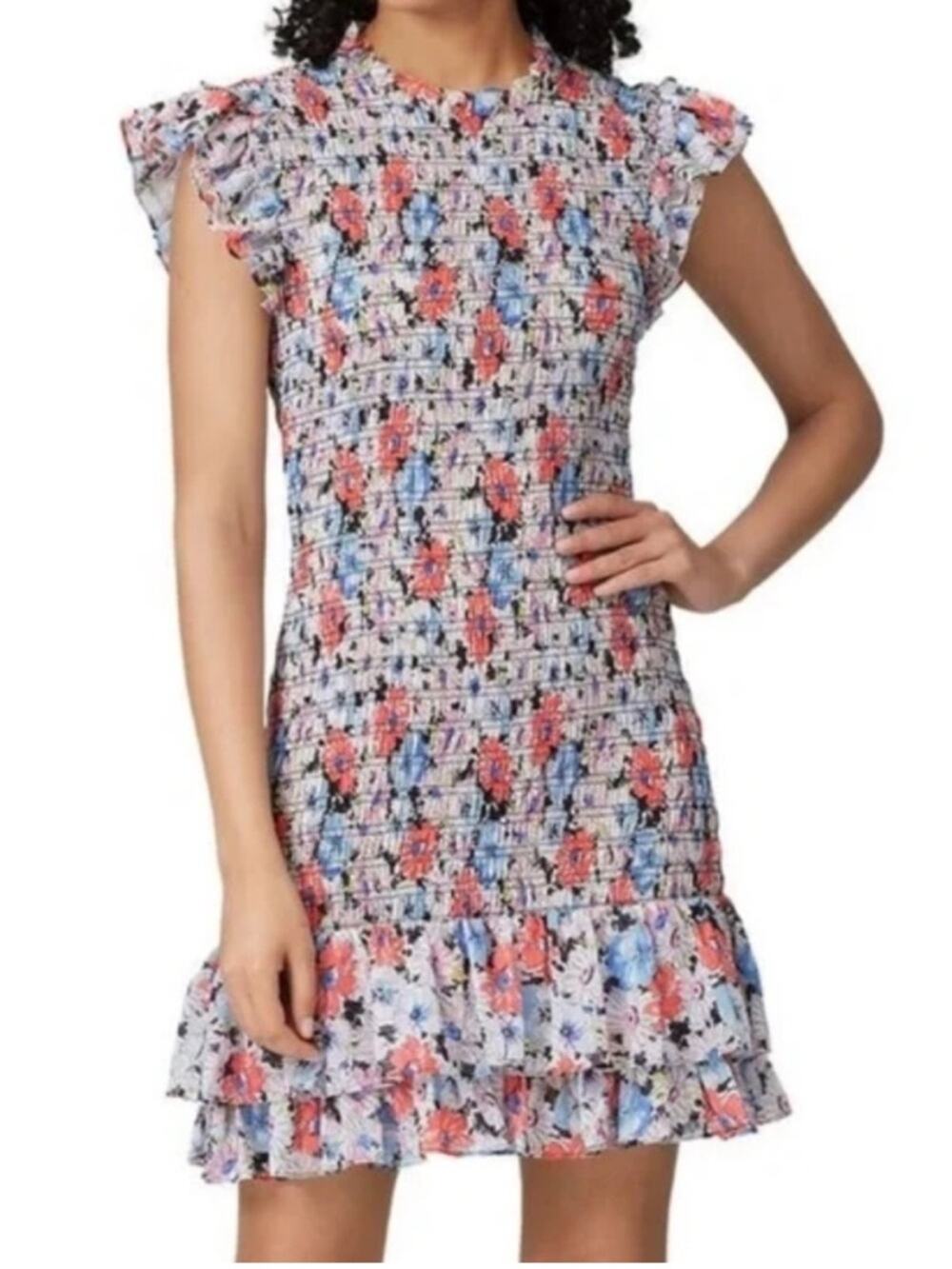 Veronica Beard Cici Floral Smocked Mini Dress Sz 6